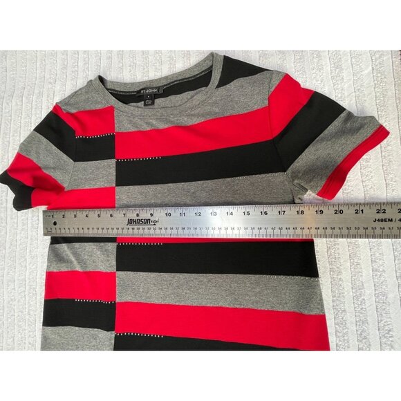 St. John Womens P/S Round Neck Short Sleeve Striped Tunic Top Gray Red Black - Picture 6 of 10
